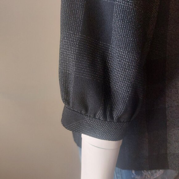 Karl Lagerfeld Paris Black & Grey Plaid top with Pearl Detailing - Picture 5 of 16